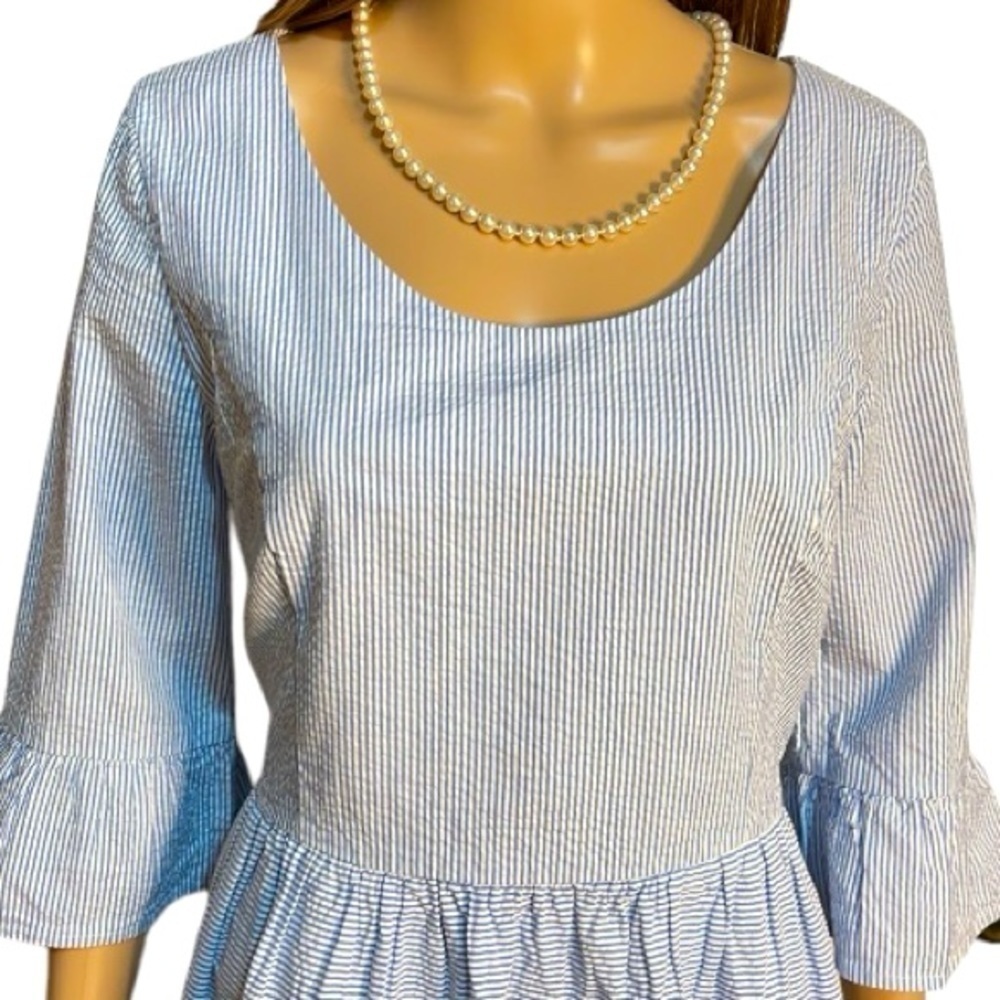 Light Blue Mini Dress with Ruffled Sleeves - Picture 4 of 9